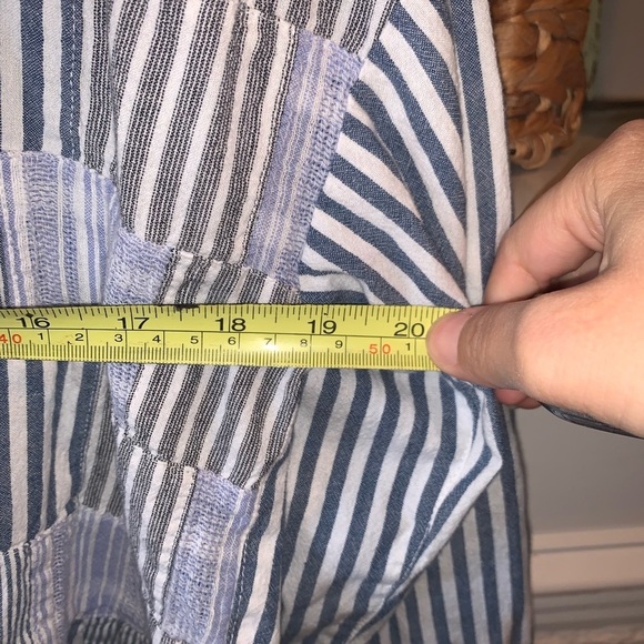 Anthropologie Maeve Blue Striped Patchwork Button Down 3/4 Top Small High Lo - Picture 8 of 9